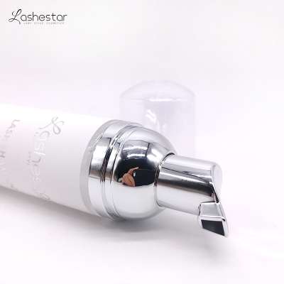 private label eyelash shampoo plastic silver bottle packaging with massage brush